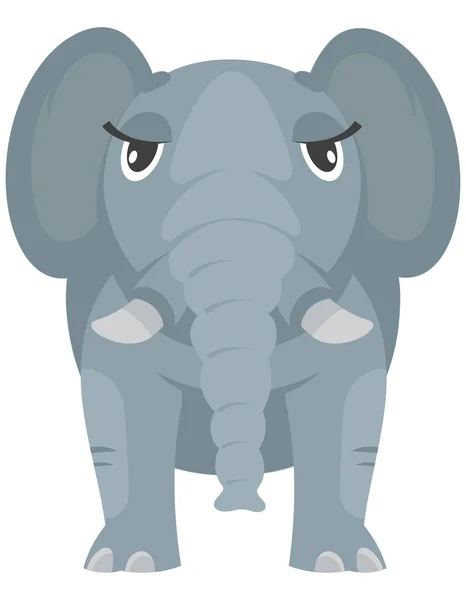 Standing Female Elephant Front View African Animal Cartoon Style — Stock Vector