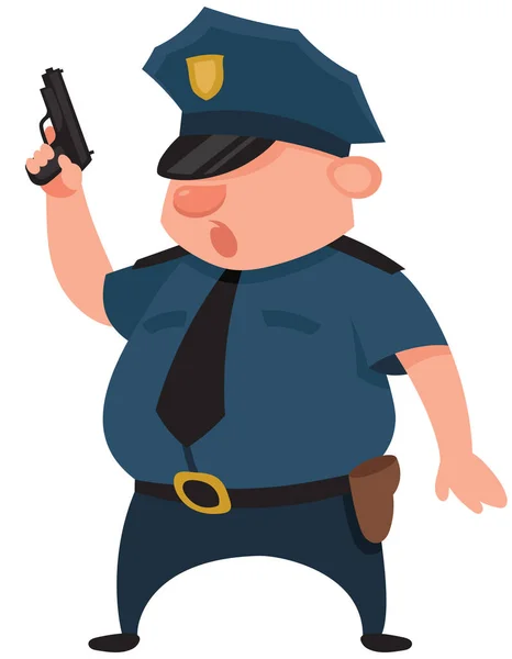 Policeman Holding Pistol Male Character Cartoon Style — Stock Vector