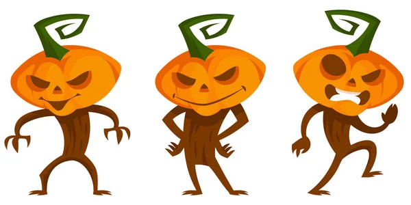 Monstruo Cabeza Calabaza Diferentes Poses Personaje Halloween Estilo Dibujos Animados — Vector de stock