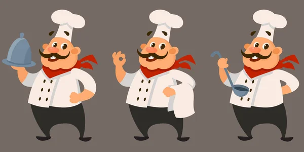 Chef Different Poses Male Character Cartoon Style — Stock Vector