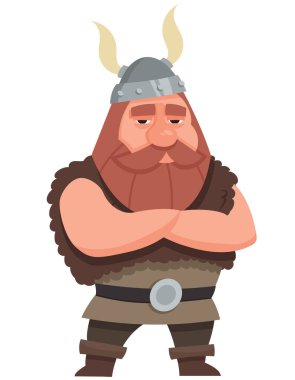 Kollarını kavuşturmuş bir Viking. Çizgi film tarzında erkek karakter.