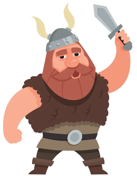 Vikingo Sosteniendo Espada Personaje Masculino Estilo Dibujos Animados — Vector de stock