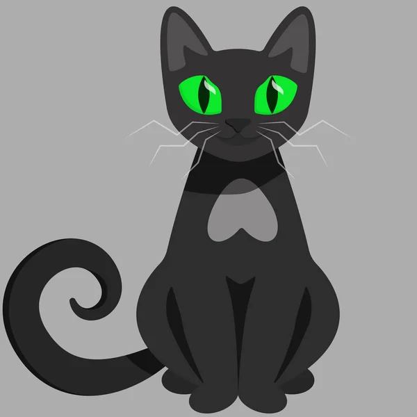 Sentado gato negro. — Vector de stock