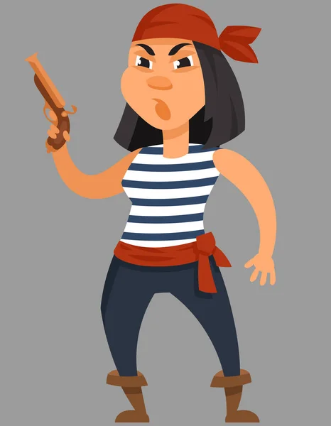 Pistola pirata femenina sosteniendo. — Vector de stock