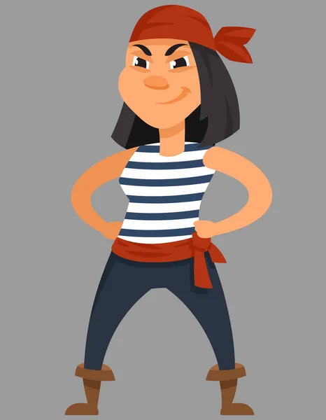 Pirata Con Las Manos Cinturón Personaje Sonriente Estilo Dibujos Animados — Vector de stock