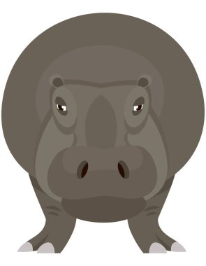 Ayakta duran su aygırları. Çizgi film tarzında Afrika hayvanı.