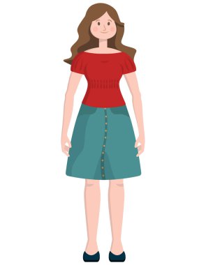 Ayakta duran kadın manzarası. Gülümseyen kadın karakter.