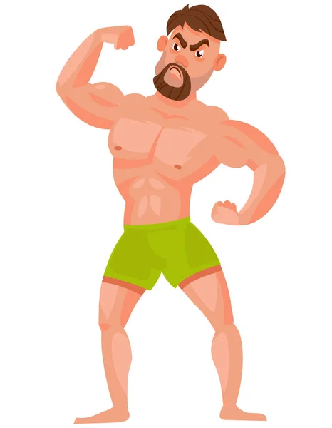 Homem Mostrar Músculos Personagem Masculino Forte Estilo Cartoon —  Vetores de Stock