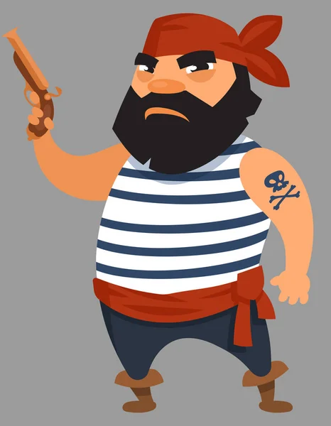 Pirata Sosteniendo Pistola Personaje Masculino Estilo Dibujos Animados — Vector de stock