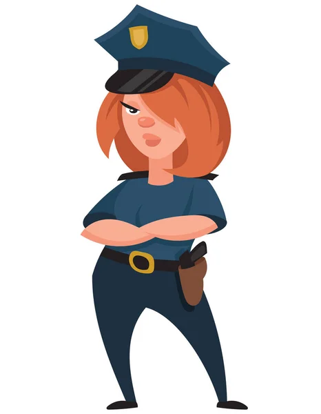 Mulher Polícia Com Braços Cruzados Personagem Bonita Estilo Cartoon —  Vetores de Stock