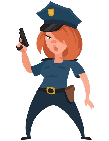 Kadın Polis Tabanca Tutuyor Çizgi Film Tarzında Güzel Bir Karakter — Stok Vektör