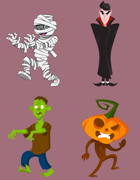 Set Monster Dalam Pose Yang Berbeda Karakter Halloween Dalam Gaya - Stok Vektor