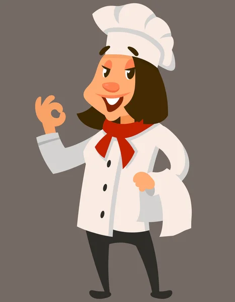 Femme Chef Debout Vue Face Personnage Souriant Dans Style Dessin — Image vectorielle