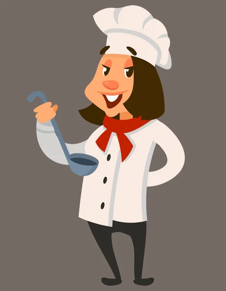 Femme chef tenant louche. — Image vectorielle