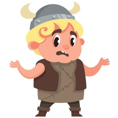  Ayakta duran bebek Viking. Çizgi film tarzında sevimli bir karakter..