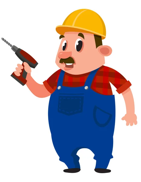 Constructor Sosteniendo Destornillador Personaje Masculino Estilo Dibujos Animados — Archivo Imágenes Vectoriales