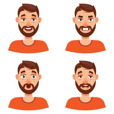 Farklı duyguları olan bir adam. Çizgi film tarzında erkek portresi.
