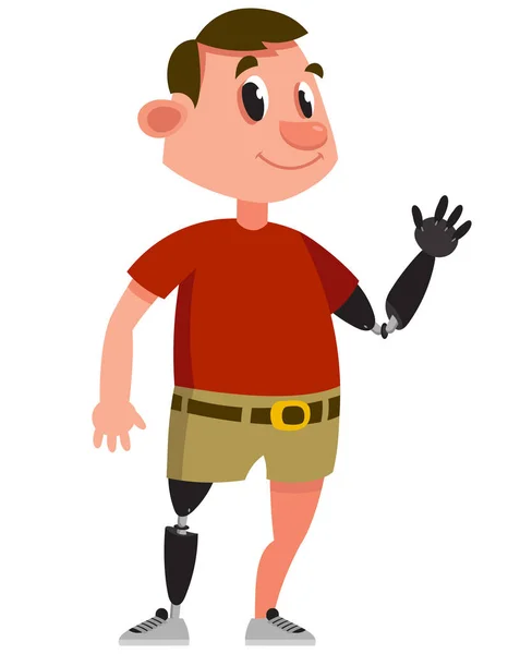 Man Prosthetic Arm Leg Male Character Cartoon Style — Stock Vector