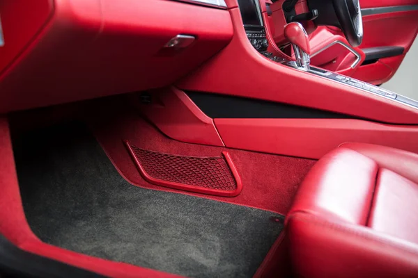 Rood Lederen Interieur Van Porsche — Stockfoto
