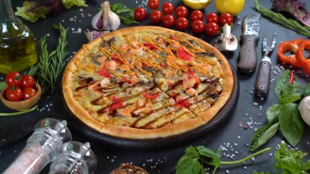 Pizza Gourmet Italiana Fresca Deliziosa Con Suoi Ingredienti Vista Dall — Video Stock