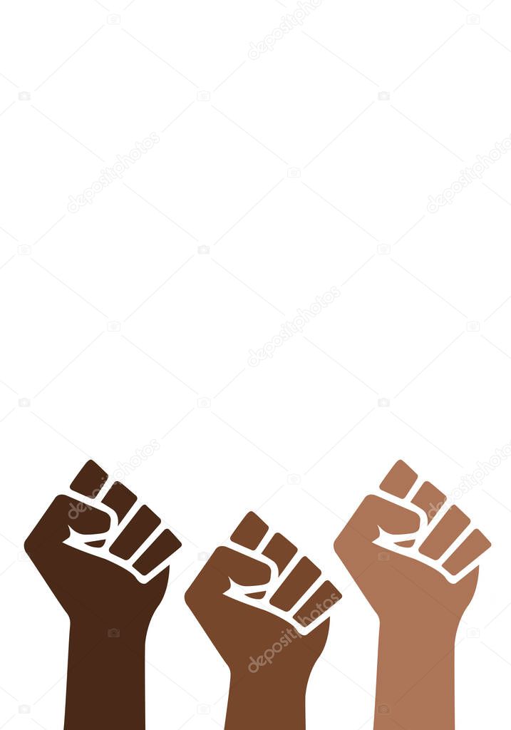 Black Lives Matter power fists, equality history pride, brown skin isolated, prejudice discrimination activism illustration,being brown graphic design.