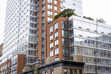 New York City, New York / ABD - 5 Mayıs 2020: Brooklyn Brownstone evleri ve cepheleri. Pencereli Brooklyn binaları 