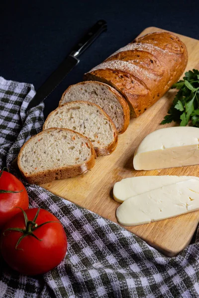 Pane Fette Con Formaggio Pomodori — Foto Stock