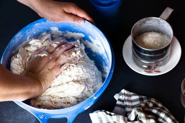 Yeast Dough Pie Bowl Table — Stock Photo, Image