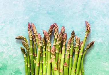 Kuşkonmaz grup renkli doku, düz yatıyordu, yukarıdan görünüm, bir metin, stilize resim için yer