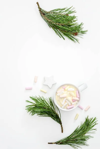 Christmas Holidays Background White Hot Chocolate Cream Marshmallow Topping Space — Stock Photo, Image