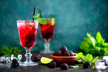 Bramble veya blackberry içki, ya da belki mojito ya da limonata, önden görünüm