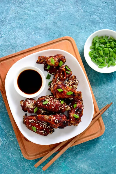 Chicken Wings Cooked Asian Style Recipe View Flatlay Composition — Stock Photo, Image