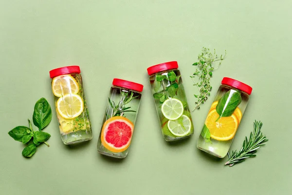 Spa fruits and herbs bottled infused water — Stock Photo, Image
