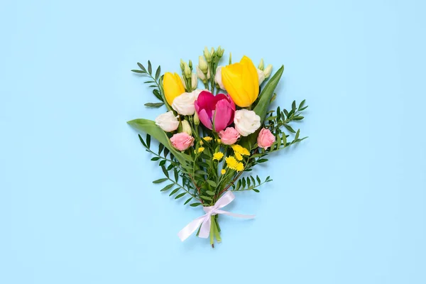 Bouquet di fiori, composizione laica piatta — Foto Stock