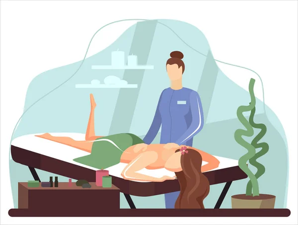 Szépségszalon Masszázs Terapeuta Nők Masszírozás Férfiak Feküdt Pihentető Asztalon Luxus — Stock Vector