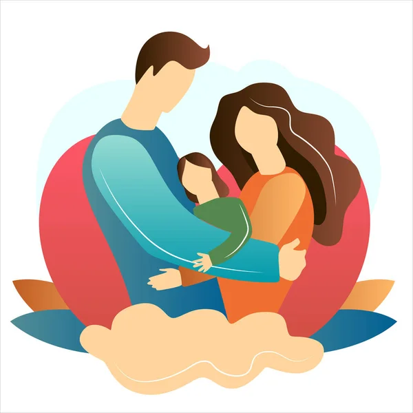 Aile. Anne ve baba bebeğiyle birlikte siluet. Karı ve koca. Mutlu Anneler Günü kartı. Güzel bir kadın, erkek ve çocuğun vektör çizimi. Mutlu bir aile. Dünya Ebeveynler Günü. Ebeveynlik