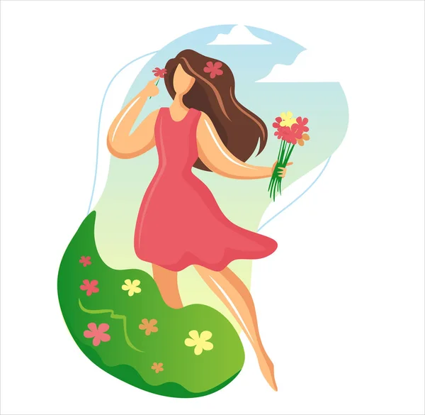 Happy Earth Day Vector Sjabloon Met Vrouw Boeket Bloemen Banner — Stockvector