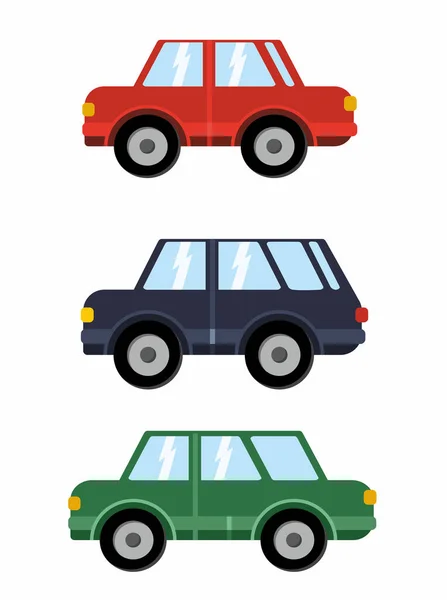 Şık araba ikonu seti. Modern düz tasarım tarzı. Vektör çizimi. Tasarımınız ve web şablonunuz için araba ayarlandı. Motor taşımacılığı kırmızı ve yeşil renkte.