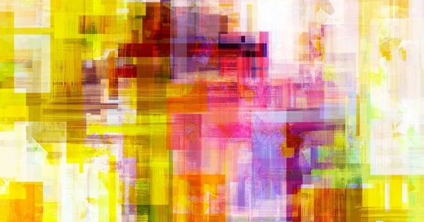 Helle Leinwandkunst Mit Digitalen Rechtecken Gelbe Violette Und Rote Abstrakte — Stockfoto
