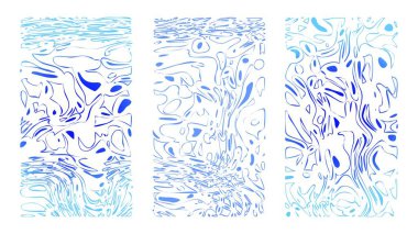 Soyut çakıl taşı arkaplan seti, tuval dokusu. Dikey şeffaf turkuaz dalgalı yüzey, illüzyon, eğrilik. Şekil değiştiren biçimler