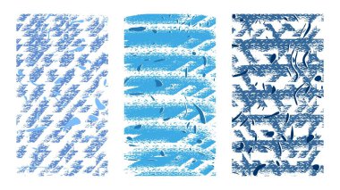 Artistik yarım yamalak arka planlar. Noel deseni. El çizimi vektör çizimi. Mavi Göl. Mavi parçacıklar, fırça darbeleri ve karalama çizgileri, modern tarzda tablolar.