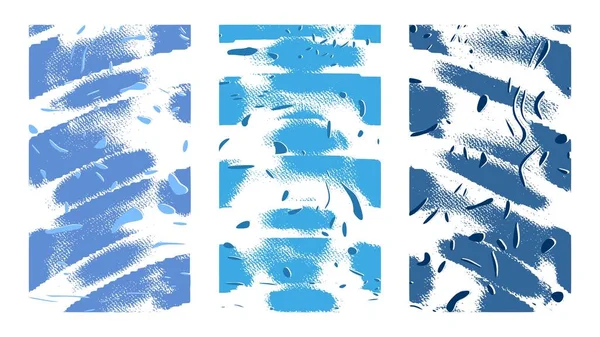 Artistieke Winter Vage Achtergronden Sneeuwramen Handgetekende Vectorillustratie Blauwe Deeltjes Penseelstreken — Stockvector