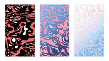 Vahşi model vektörü ayarlandı. Sosyal hikayeler için parlak arka planlar. Dikey vektör şablonları, kaplan kürkü renkleri, köpekbalığı derisi, okyanus eğriliği