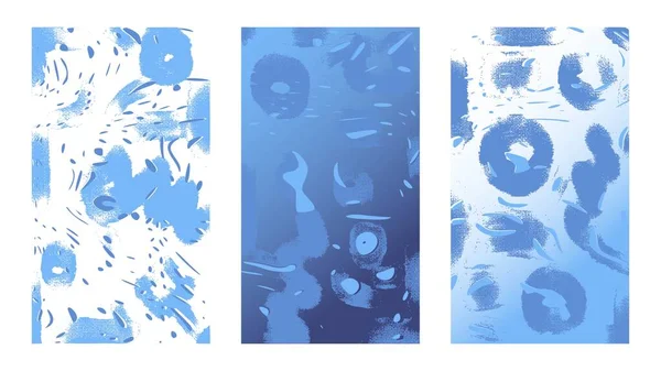 Blauwe Deeltjes Penseelstreken Cirkels Doek Schilderijen Moderne Stijl Artistieke Winter — Stockvector