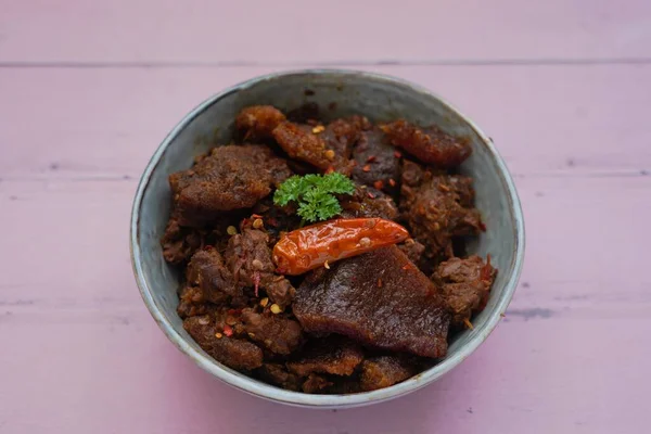 Sambal Goreng Krecek. Javanese spicy stew of cattle skin crackers with tempeh