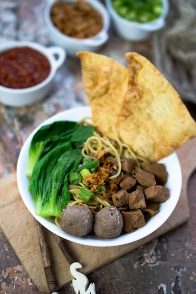 Mie Ayam Pangsit Fideos Pollo Cocina Indonesia — Foto de Stock