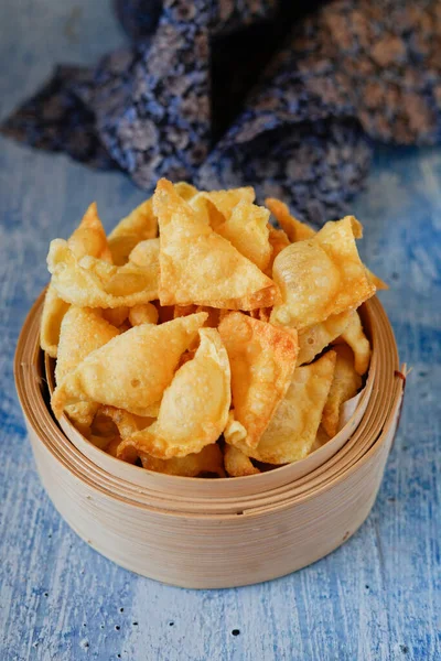 Pangsit Goreng Vagy Mélyen Sült Wonton Bőr — Stock Fotó