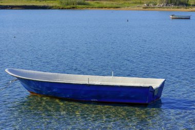 Sakin Adriyatik Denizi 'ne demir atmış balıkçı tekneleri.