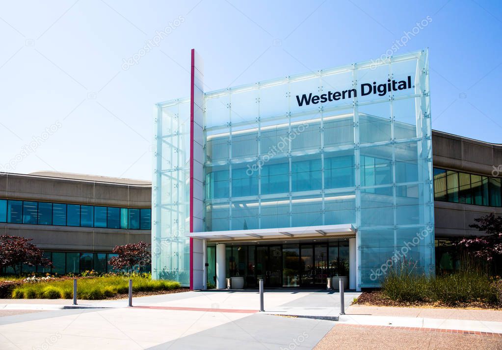 Milpitas, CA, USA - May 21, 2018: Building of a Western Digital Corporation office. WDC, an American computer data storage company and the largest computer hard disk drive manufacturers in the world