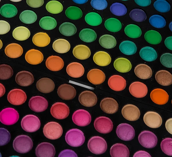 Palette Von Mehrfarbigen Kosmetischen Make Lidschattenpalette Bunte Schatten Textur Runde — Stockfoto